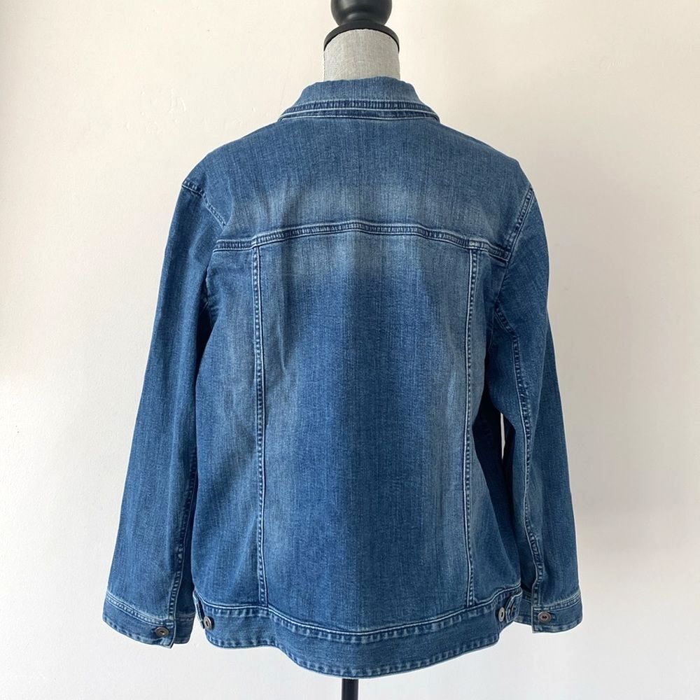 J. Jill Blue Cotton Denim Jacket 2X Preppy Boho Western Versatile Coastal - Picture 3 of 16